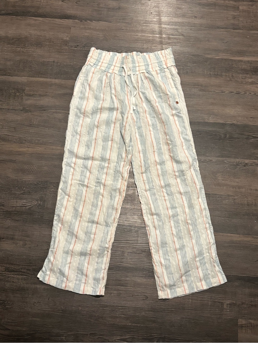 Roxy Light Blue, White & Peach Striped Pull-On Pants